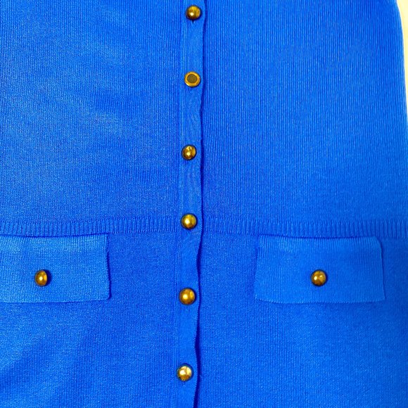 Vintage Blue Dress , Button down knit midi with faux pockets - Picture 3 of 5
